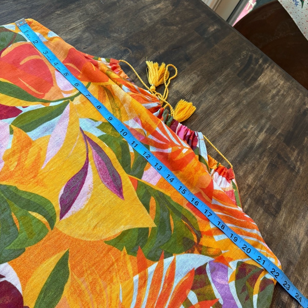 C & C California Linen Blend Tropical Palm Orange Colorful Long Shift Dress! Lg - Picture 10 of 13